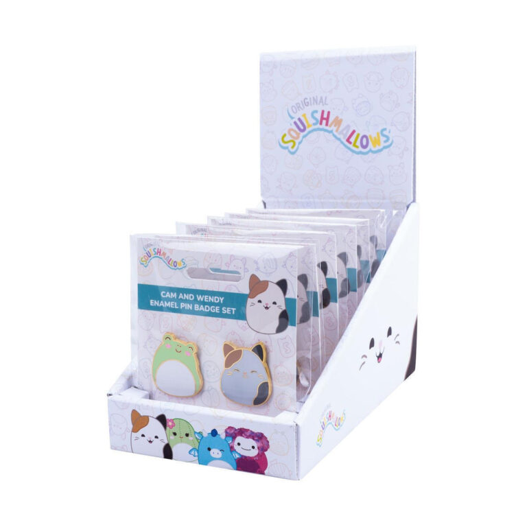 fizz squishmallows cam & wendy pin badges x 2 cdu (350122)