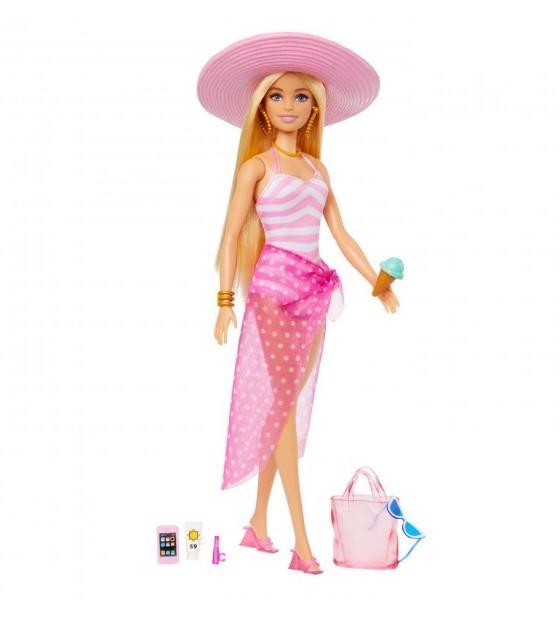 mattel barbie Κούκλα beach glam Με Αξεσουάρ (hpl73)